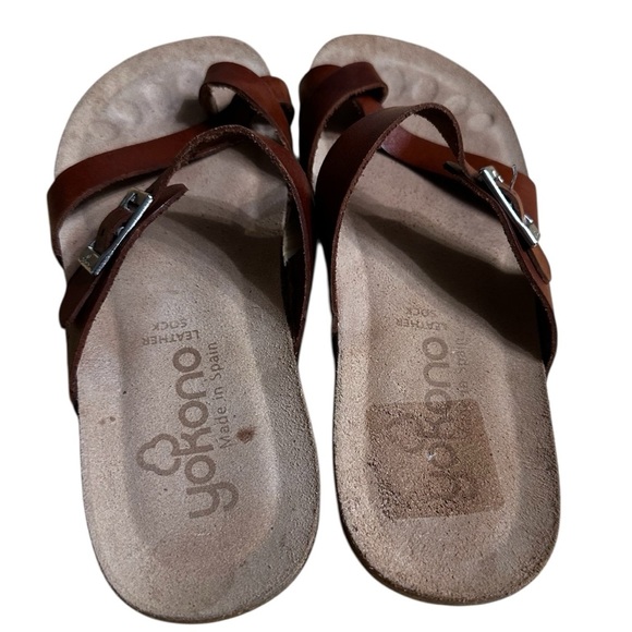 Yokono Brown Sandals Leather Slip On Comfort Shoes Size 7.5 Made In Spain - Picture 6 of 9